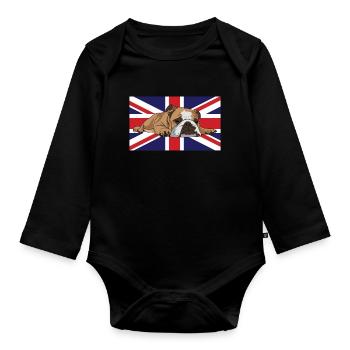 English Bulldog Union Jack Flag - Organic Longsleeve Baby Bodysuit - black - Front