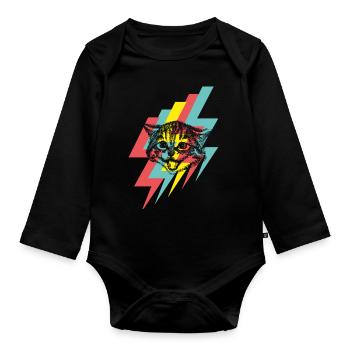 cat - Organic Longsleeve Baby Bodysuit - black - Front