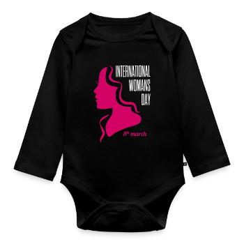 Journée internationale de la femme 8 mars - Body Bébé bio manches longues - noir - Devant