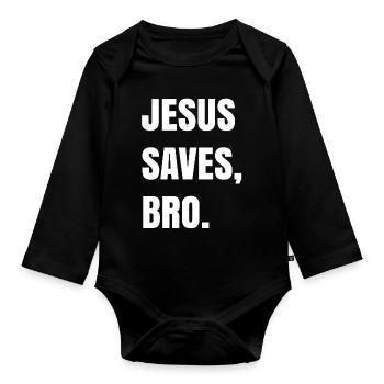 Jésus sauve, Bro. - Body Bébé bio manches longues - noir - Devant
