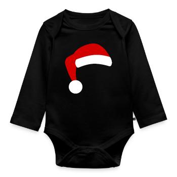 Nikolaus Weihnachtsmann Zipfel Mütze Santa - Baby Bio-Langarm-Body - Schwarz - Vorne