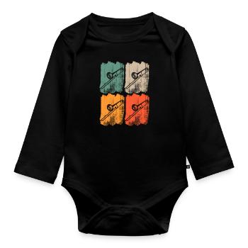 Trombone retro - Organic Longsleeve Baby Bodysuit - black - Front