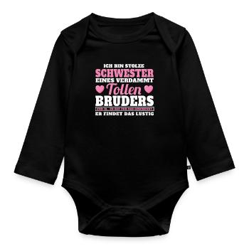 Stolze Schwester von tollen Bruder Lustig Geschenk - Baby Bio-Langarm-Body - Schwarz - Vorne