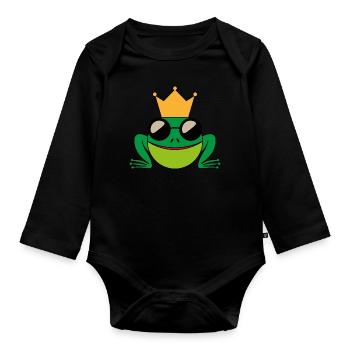 Grenouille prince grenouille avec lunettes lunettes - Body Bébé bio manches longues - noir - Devant