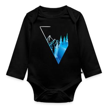 blue panorama forest and mountains - Organic Longsleeve Baby Bodysuit - black - Front