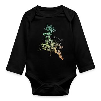 Deer with compass - Organic Longsleeve Baby Bodysuit - black - Front