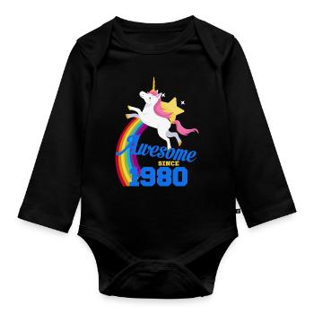 Unicorn - Awesome since 1980 - Baby Bio-Langarm-Body - Schwarz - Vorne