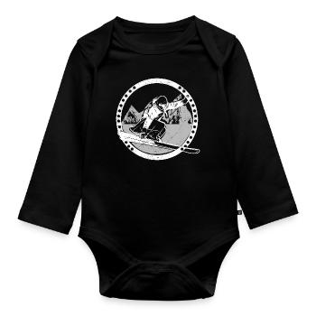 Skiing winter gift idea - Organic Longsleeve Baby Bodysuit - black - Front