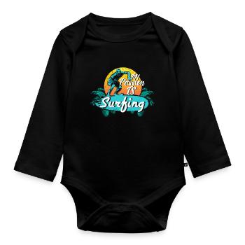 Surfing surfboard hobby gift - Organic Longsleeve Baby Bodysuit - black - Front