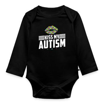 Kiss My Autism Awareness Autism Superhero - Organic Longsleeve Baby Bodysuit - black - Front