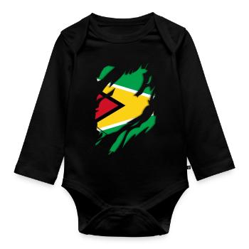 Guyana flag torn motif - Organic Longsleeve Baby Bodysuit - black - Front