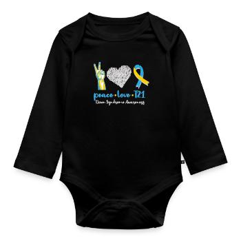 Peace Love T21 Down Syndrome Awareness Sped Teache - Baby Bio-Langarm-Body - Schwarz - Vorne