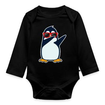 Dabbing penguin - Organic Longsleeve Baby Bodysuit - black - Front