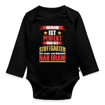 Stuttgarter Spruch Stuttgart Logo - Baby Bio-Langarm-Body - Schwarz - Vorne