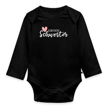 Grosse Schwester - Big sister - Schwestern Mädchen - Baby Bio-Langarm-Body - Schwarz - Vorne