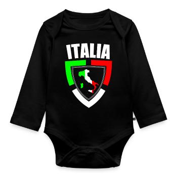 Souvenir Italie, carte du drapeau, idée cadeau - Body Bébé bio manches longues - noir - Devant