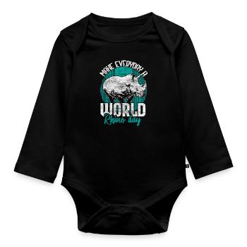 Nashorn Rhino Tiere - Baby Bio-Langarm-Body - Schwarz - Vorne
