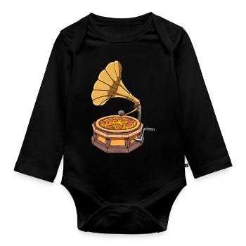 Funny Pizza Gramophone Record Player - Organic Longsleeve Baby Bodysuit - black - Front