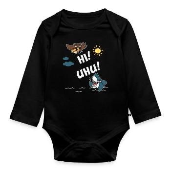 Hi und Uhu! Hi sagt der Uhu zum Hai. - Baby Bio-Langarm-Body - Schwarz - Vorne