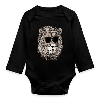 Löwe mit Sonnenbrille Löwenmotiv Tiergesicht - Baby Bio-Langarm-Body - Schwarz - Vorne