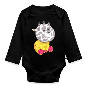 flauschiges Kuscheltier Giraffe mit Herz Punkti - Baby Bio-Langarm-Body - Schwarz - Vorne