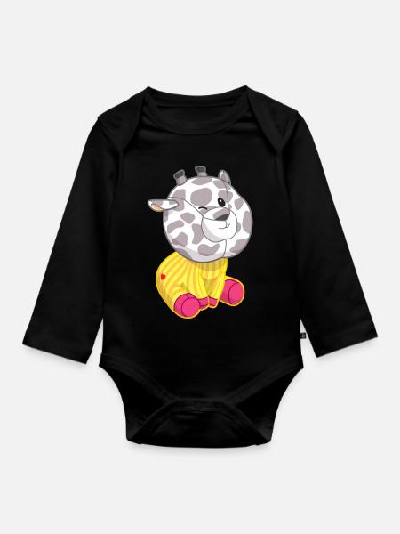 flauschiges Kuscheltier Giraffe mit Herz Punkti - Baby Bio-Langarm-Body - Schwarz