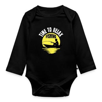 Fishing Anglers Fishing Fishermen Fish Fishing Rod - Organic Longsleeve Baby Bodysuit - black - Front