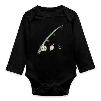 Angel Angler angeln Rute Angelrute - Baby Bio-Langarm-Body - Schwarz - Vorne