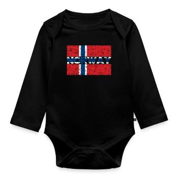 Norwegian Norway flag Norwegian roots - Organic Longsleeve Baby Bodysuit - black - Front