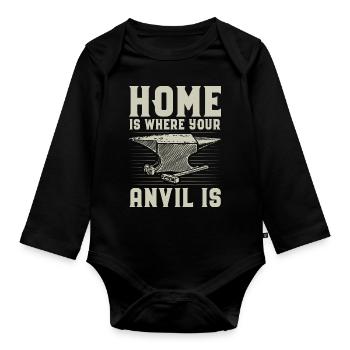 Forger des cadeaux | Enclume forgeron Métallurgiste - Body Bébé bio manches longues - noir - Devant