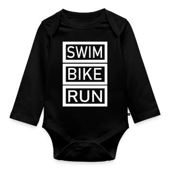 Triathlon Natation Bike Run - Body Bébé bio manches longues - noir - Devant