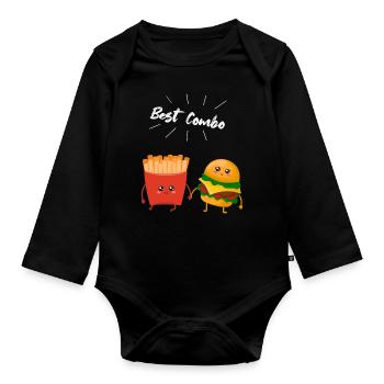 Burger & Fries Couple Cadeau pour les amateurs de frites - Body Bébé bio manches longues - noir - Devant