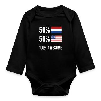 Moitié Néerlandais Moitié Américain Usa Pays-Bas - Body Bébé bio manches longues - noir - Devant
