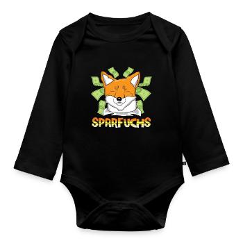 Sparfuchs Geld sparen Geizhals Geizig Geizkragen - Baby Bio-Langarm-Body - Schwarz - Vorne