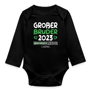 Großer Bruder 2023 Loading Herz - Baby Bio-Langarm-Body - Schwarz - Vorne