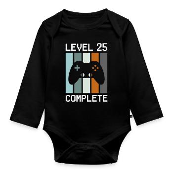 Gamer Level 25 Anniversaire 25 ans - Body Bébé bio manches longues - noir - Devant