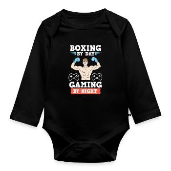 Boxen Boxer Kampfsport Boxring Gamer Zocker - Baby Bio-Langarm-Body - Schwarz - Vorne