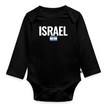Israel Vintage Israelische Flagge - Baby Bio-Langarm-Body - Schwarz - Vorne