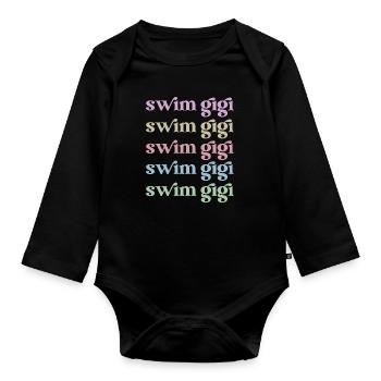 Stolze Schwimm-Gigi Schwimmer Gigi Oma Geschenk - Baby Bio-Langarm-Body - Schwarz - Vorne