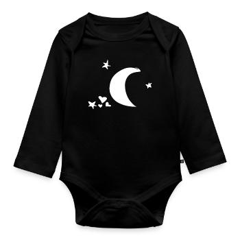 hearts heart moon night sky star - Organic Longsleeve Baby Bodysuit - black - Front