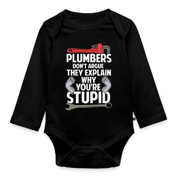 Plumber Installer Craftsman Saying Gift - Organic Longsleeve Baby Bodysuit - black - Front