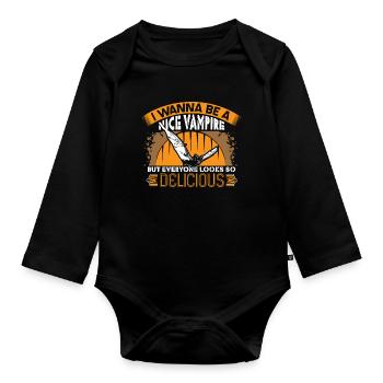 Halloween Vampire Count Saying - Organic Longsleeve Baby Bodysuit - black - Front