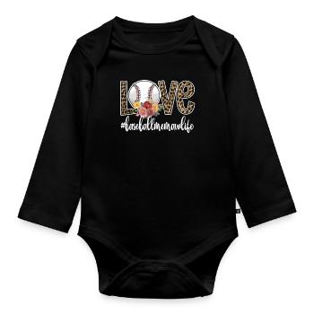 Memaw Grandma Of a Baseball Player Baseball Memaw - Organic Longsleeve Baby Bodysuit - black - Front