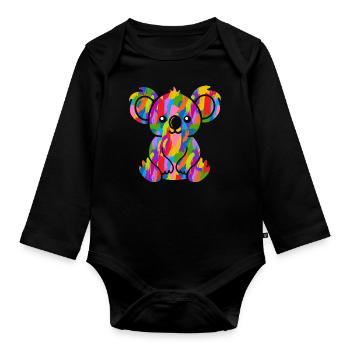 Koala Bunt Vintage Regenbogen Retro - Baby Bio-Langarm-Body - Schwarz - Vorne