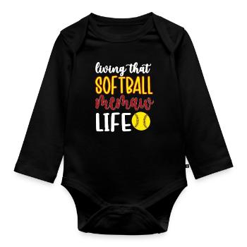 Memaw Grandma By Softball Player Softball Memaw - Organic Longsleeve Baby Bodysuit - black - Front