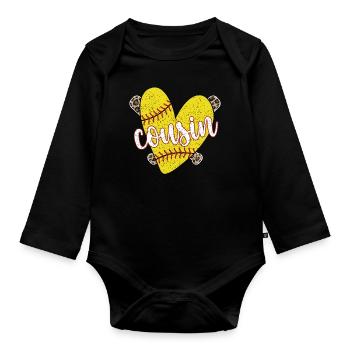 Fier cousin de softball d’un joueur de softball - Body Bébé bio manches longues - noir - Devant
