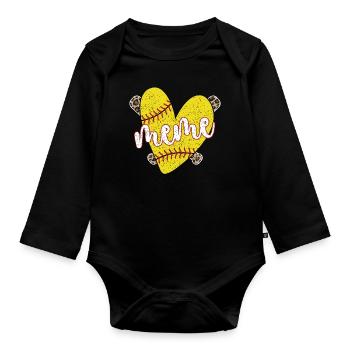 Meme Oma Eines Softballspieler Softball Meme - Baby Bio-Langarm-Body - Schwarz - Vorne