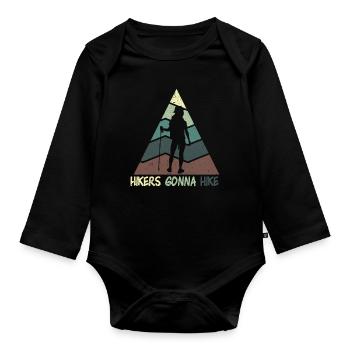 Wandern Wanderung Berg Spazieren Wanderschuhe - Baby Bio-Langarm-Body - Schwarz - Vorne