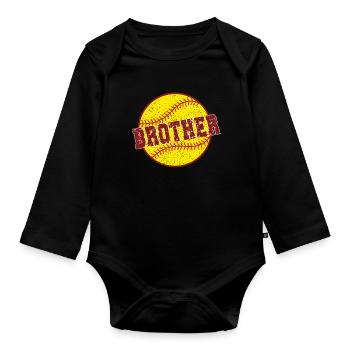 Frère de softball d’un frère joueur de softball - Body Bébé bio manches longues - noir - Devant