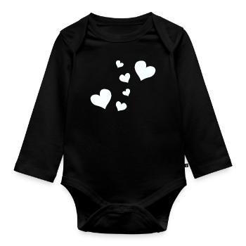 hearts pattern heart symbols - Organic Longsleeve Baby Bodysuit - black - Front